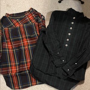 J. Crew Red and Black Plaid Shirts with Embellishments